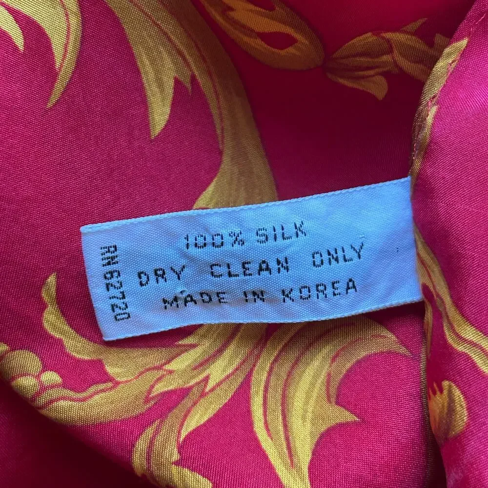 Vintage Oscar De La Renta Silk Scarf Red Gold Baroque Scroll